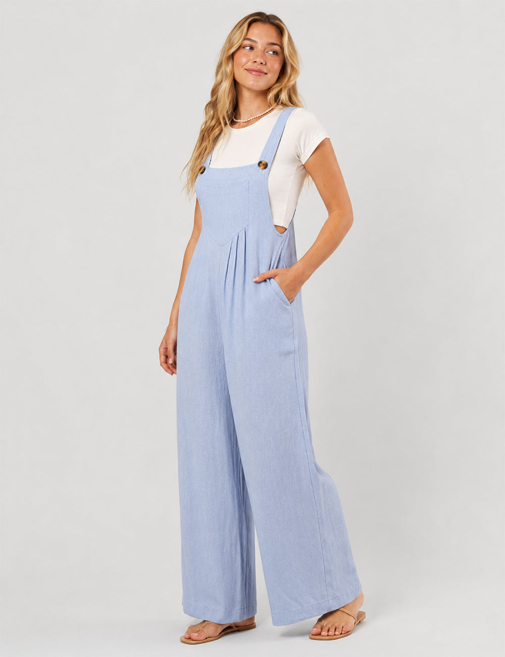 Ladies Solid Color Strape Shoulder Overalls Daily Jumpsuit