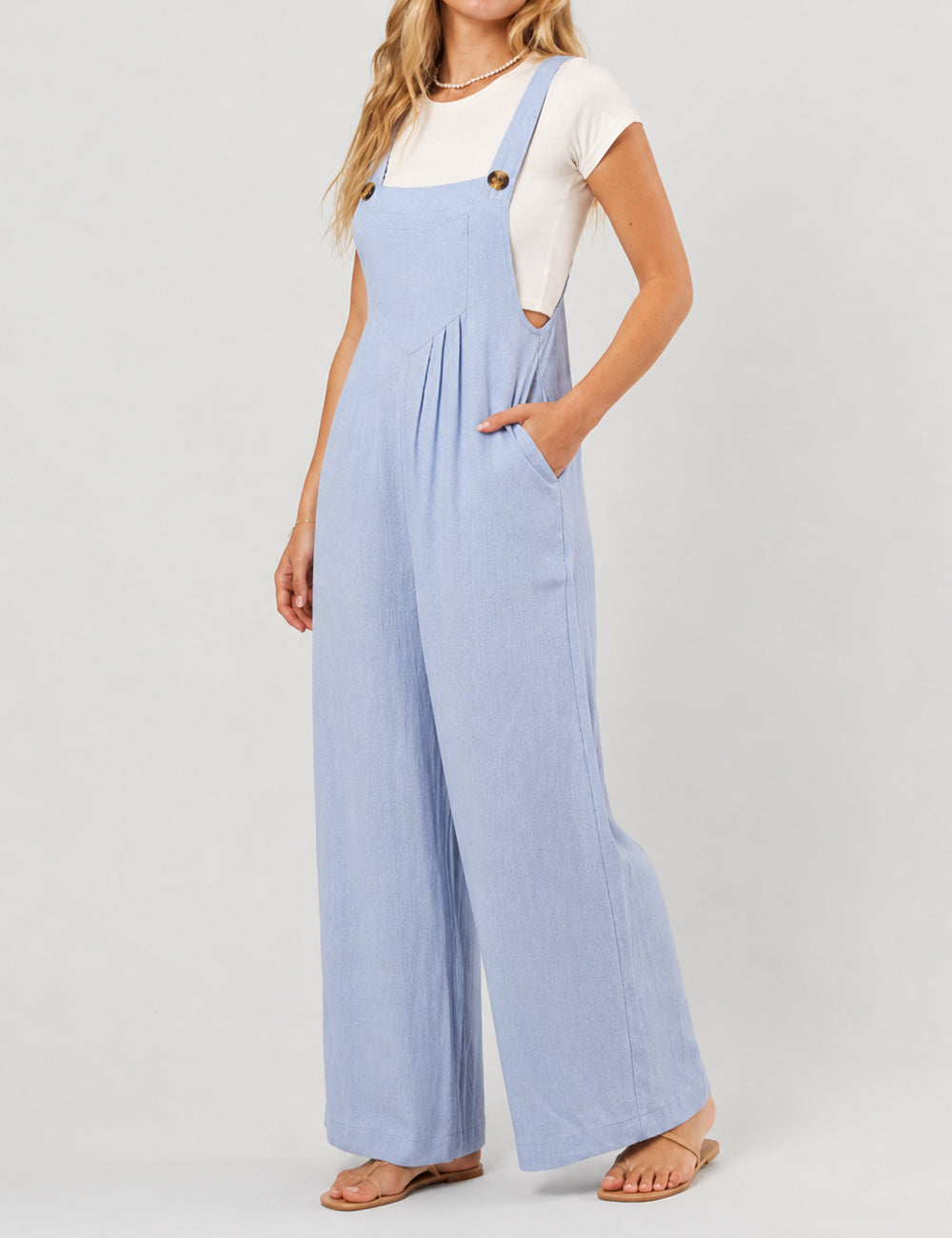 Ladies Solid Color Strape Shoulder Overalls Daily Jumpsuit