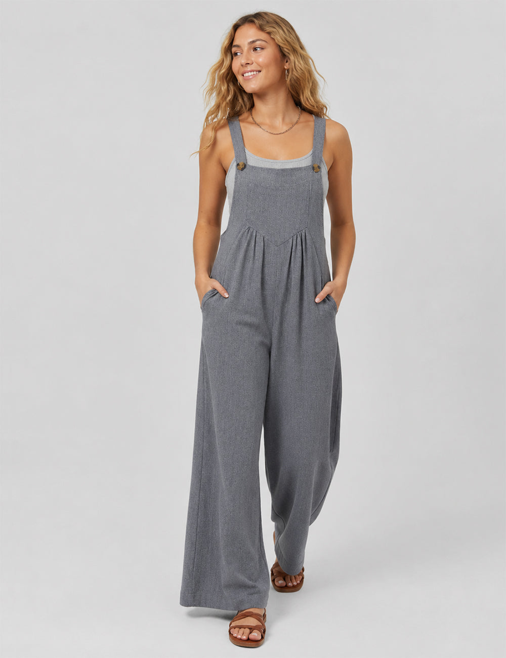 Ladies Solid Color Strape Shoulder Overalls Daily Jumpsuit