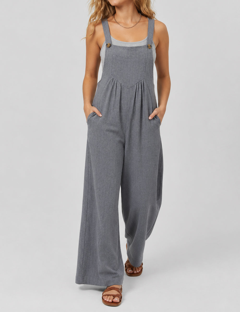 Ladies Solid Color Strape Shoulder Overalls Daily Jumpsuit