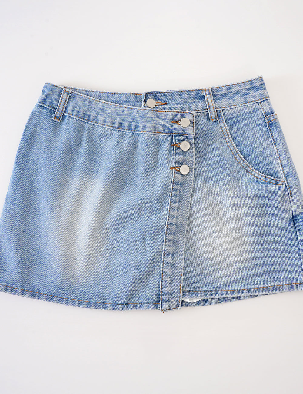 Ladies Asymmetrical Pocket Mini Denim Skirt