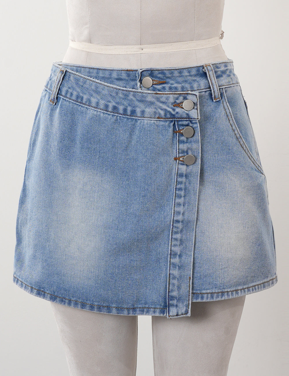 Ladies Asymmetrical Pocket Mini Denim Skirt