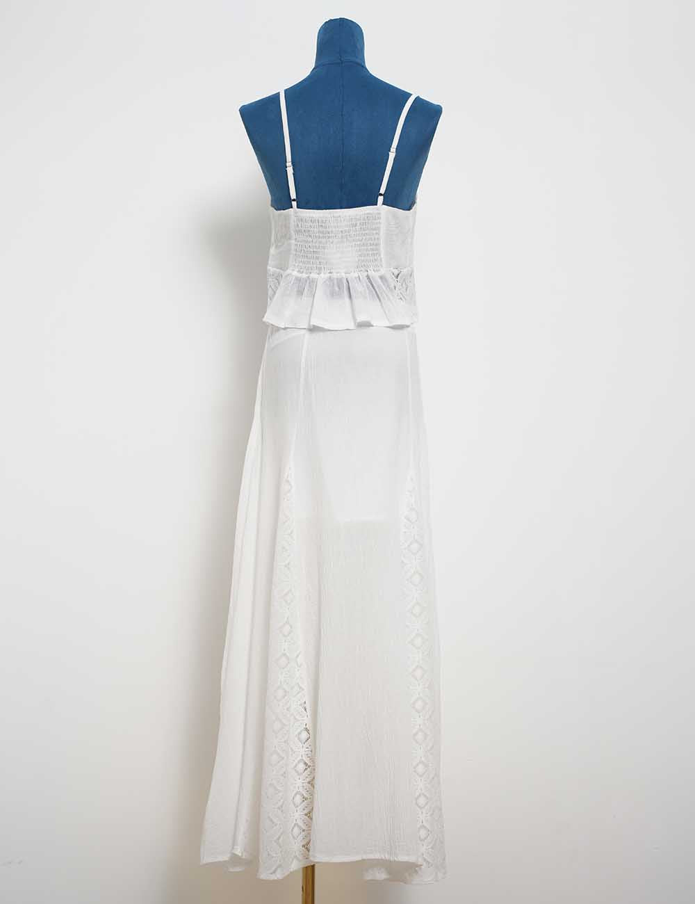 Ladies White Back Smocking Cami Top & Skirt Set