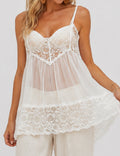 Ladies See Sheer Lace String Shoulder Cami Top