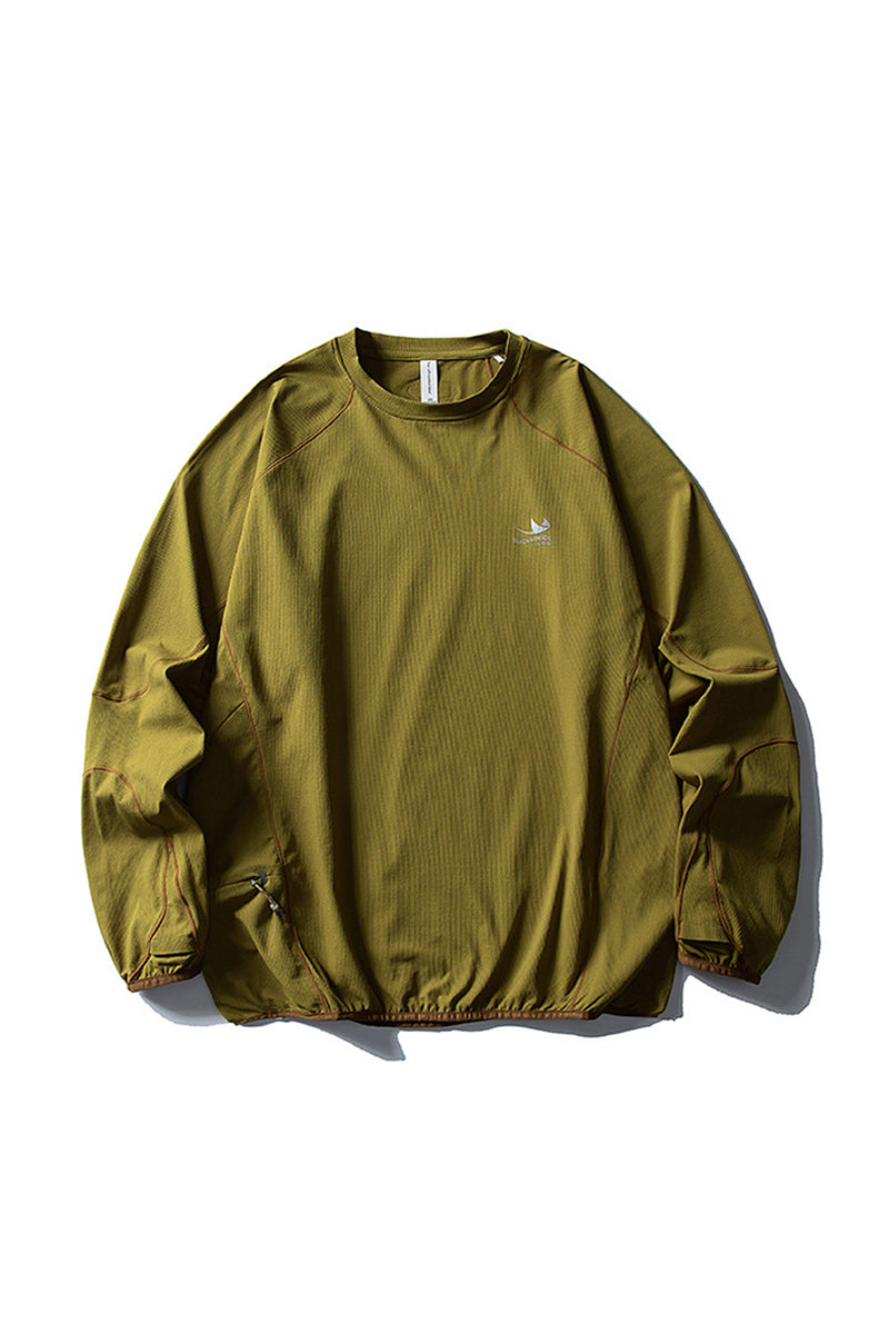 Unisex Fall Clothing Contrast Stitch Crew Neck Long Top