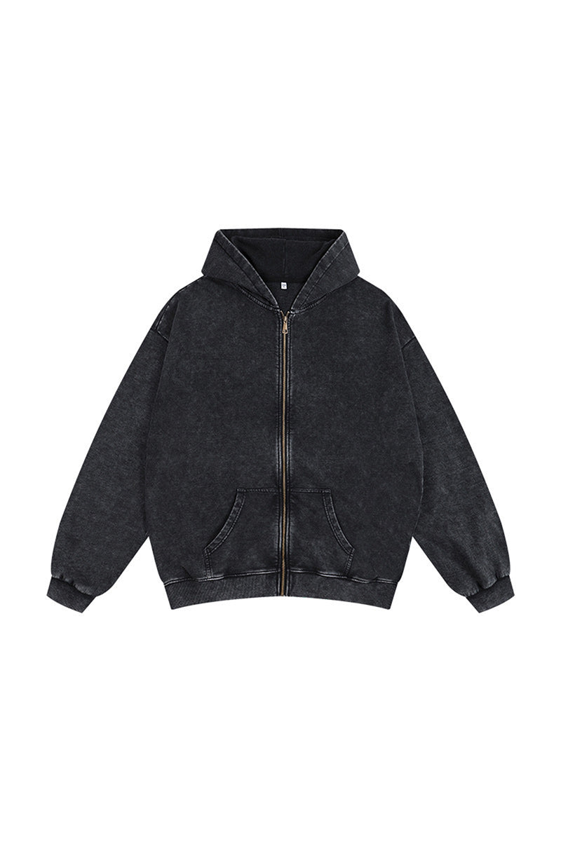 Unisex Fall Clothing Vintage Washed Zip-Up Pocket Hoodie