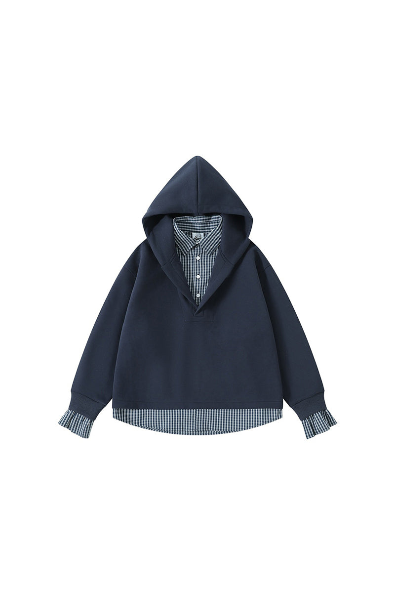Men's Fall Clothing Plaid-Layered Preppy Pullover Hoodie