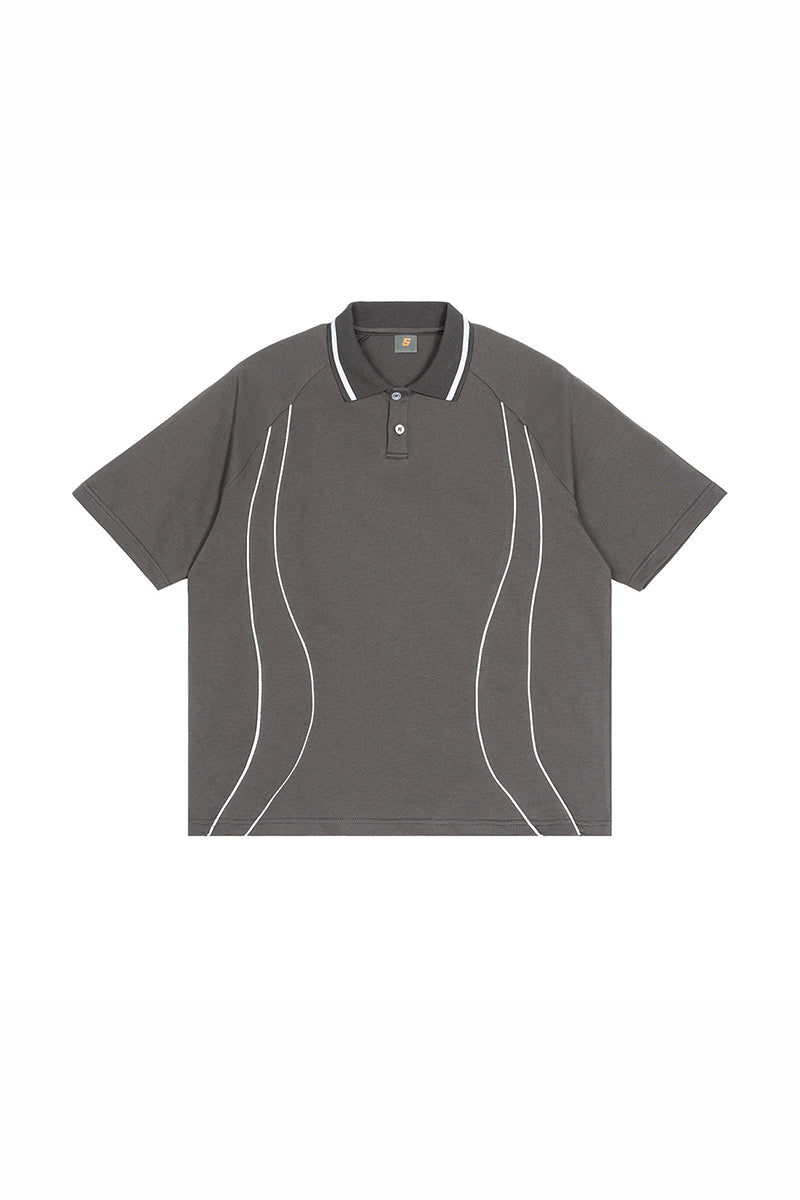 Men's Street Boxy Contrast Piping Short Sleeve Cotton Polo