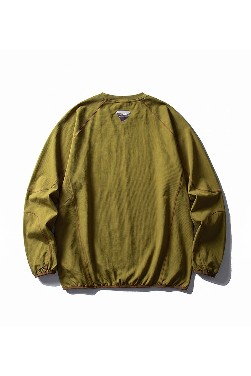 Women Fall Clothing Contrast Stitch Crew Neck Long Top