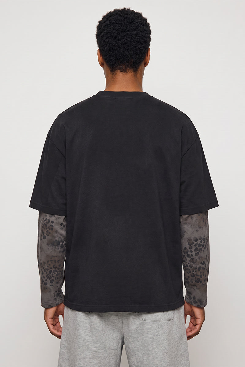 Men Fall Clothing Leopard Patchwork Heavy Cotton Street Top
