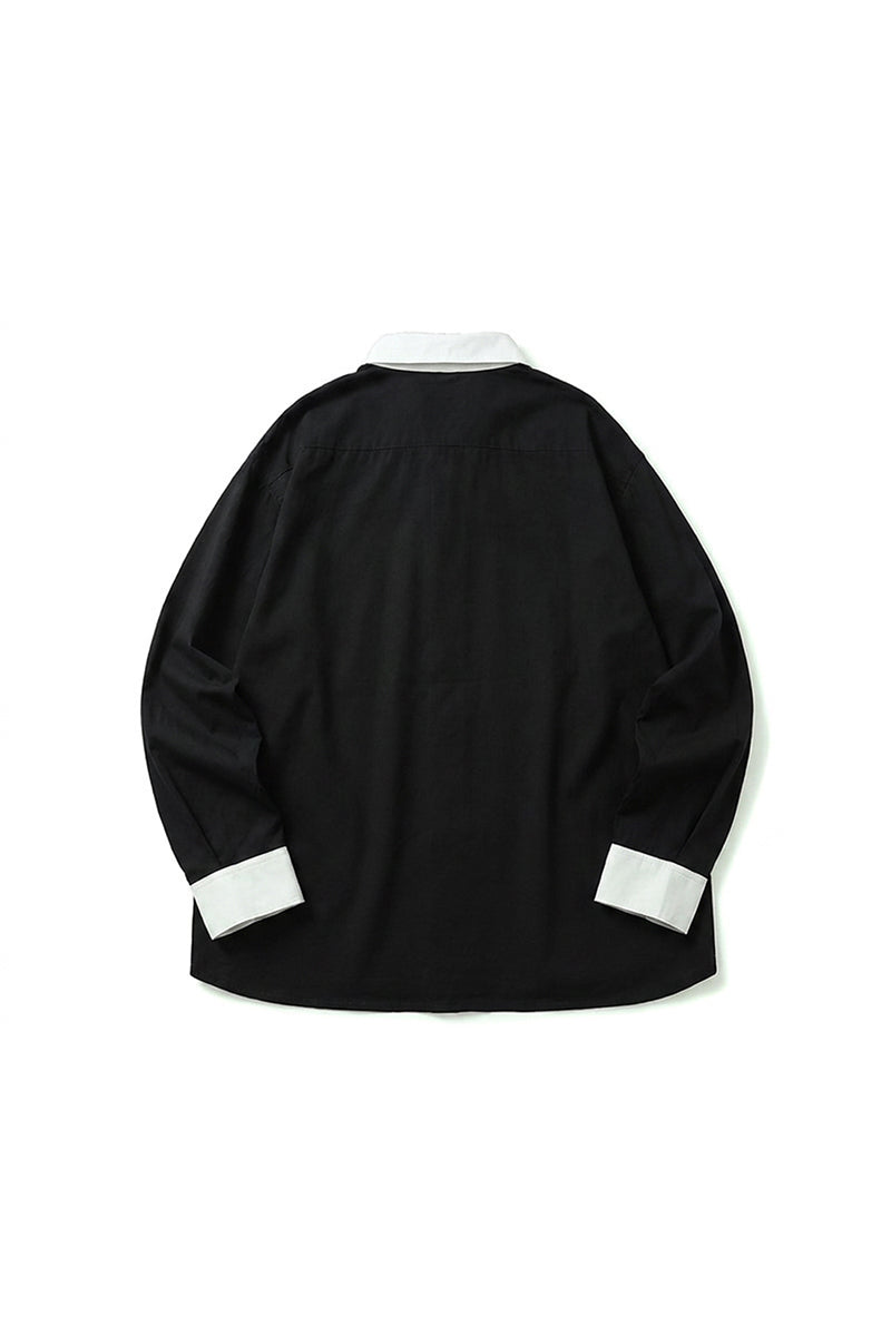 Men's Spring Colorblock Collared Button-Down Shirt