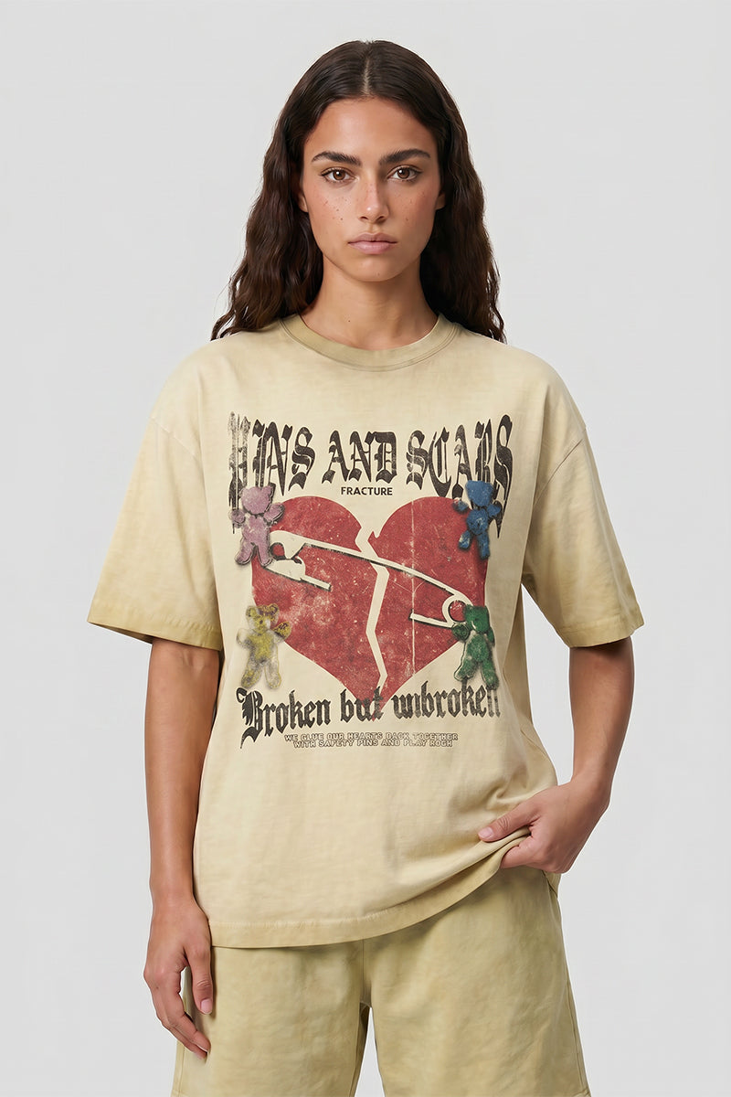Women's Summer Broken Heart Graffiti T-Shirt