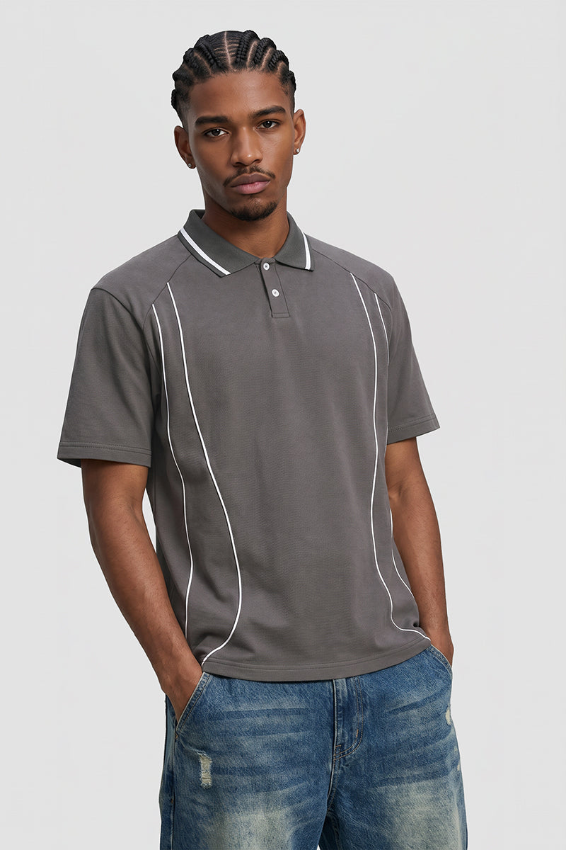 Men's Street Boxy Contrast Piping Short Sleeve Cotton Polo
