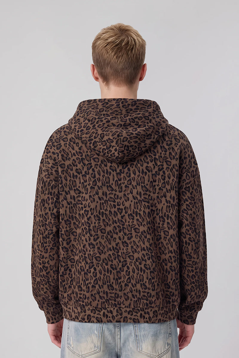 Men's Fall Clothing Leopard-Print Zip-Up Hoodie Jacket