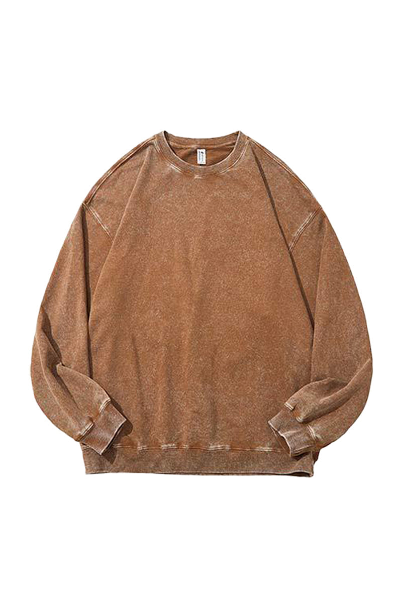 Unisex Fall Clothing Washed Raglan Crew Neck Sweatshirt