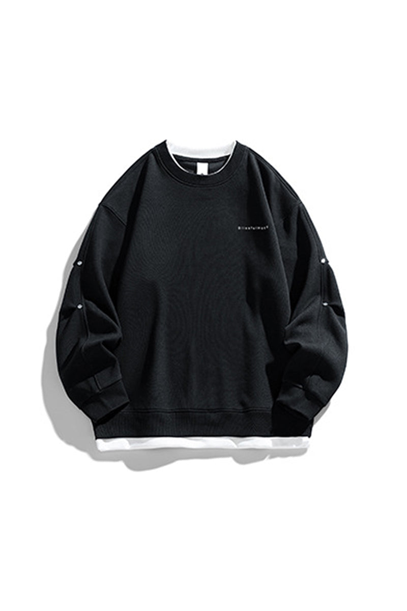 Men's Fall Clothing Layered Snap-Button Crew Sweatshirt