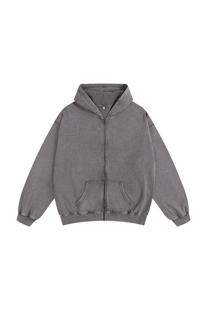 Unisex Fall Clothing Vintage Washed Zip-Up Pocket Hoodie