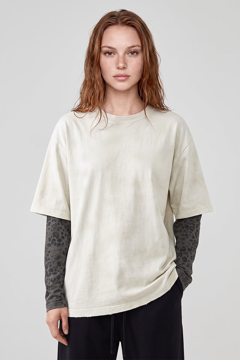 Women Fall Clothing Leopard Patchwork Heavy Cotton Top