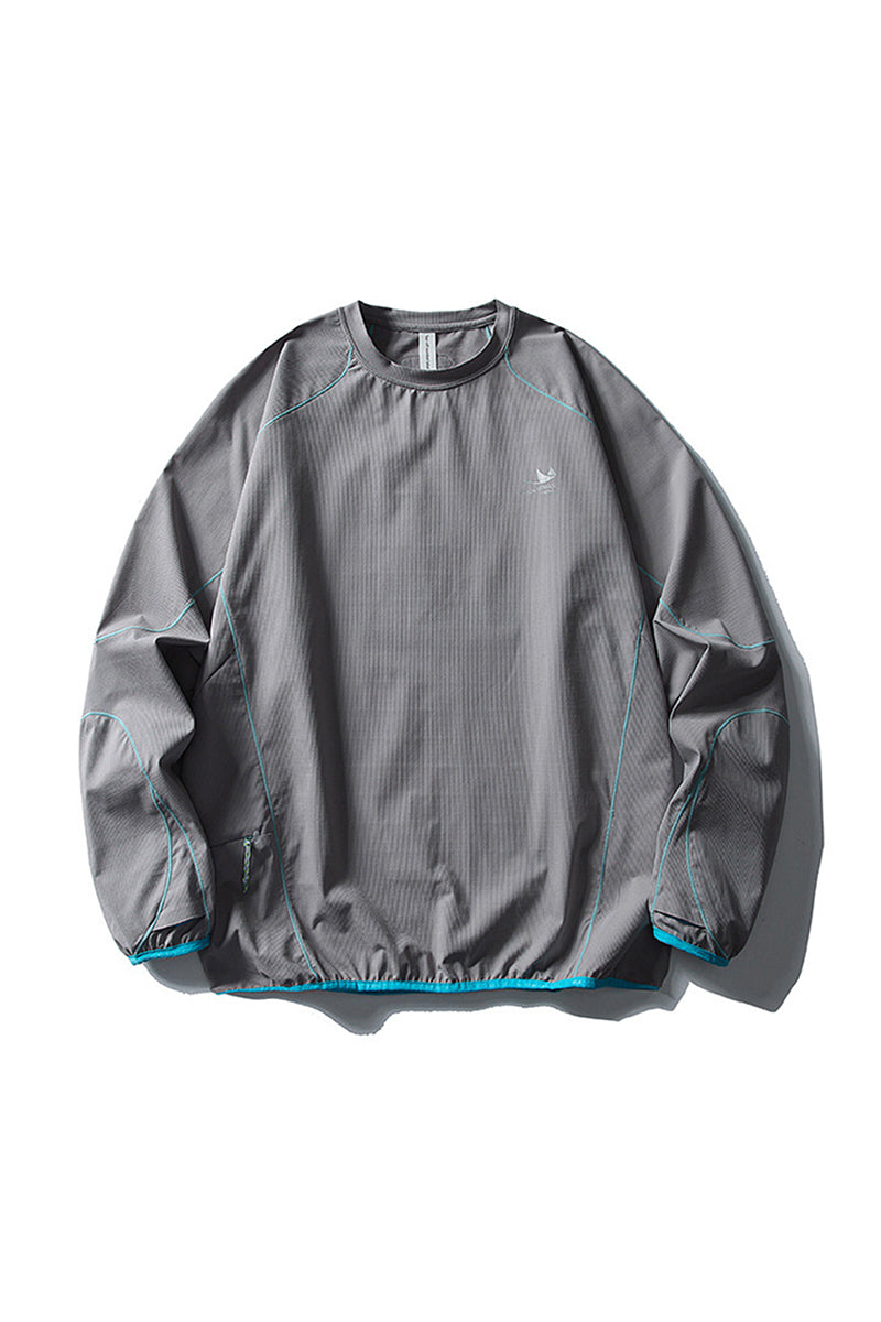 Unisex Fall Clothing Contrast Stitch Crew Neck Long Top