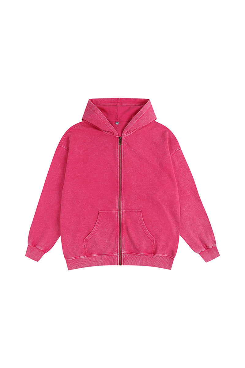 Unisex Fall Clothing Vintage Washed Zip-Up Pocket Hoodie