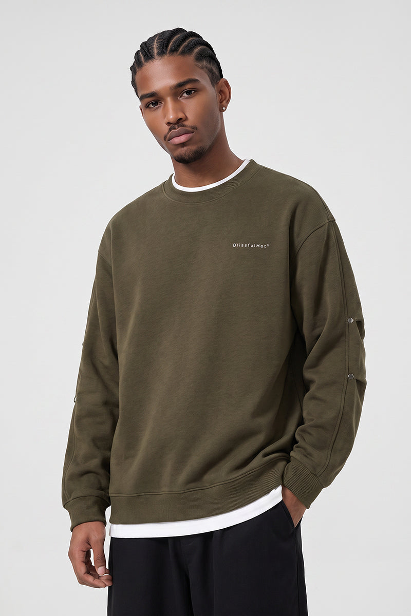 Men's Fall Clothing Layered Snap-Button Crew Sweatshirt