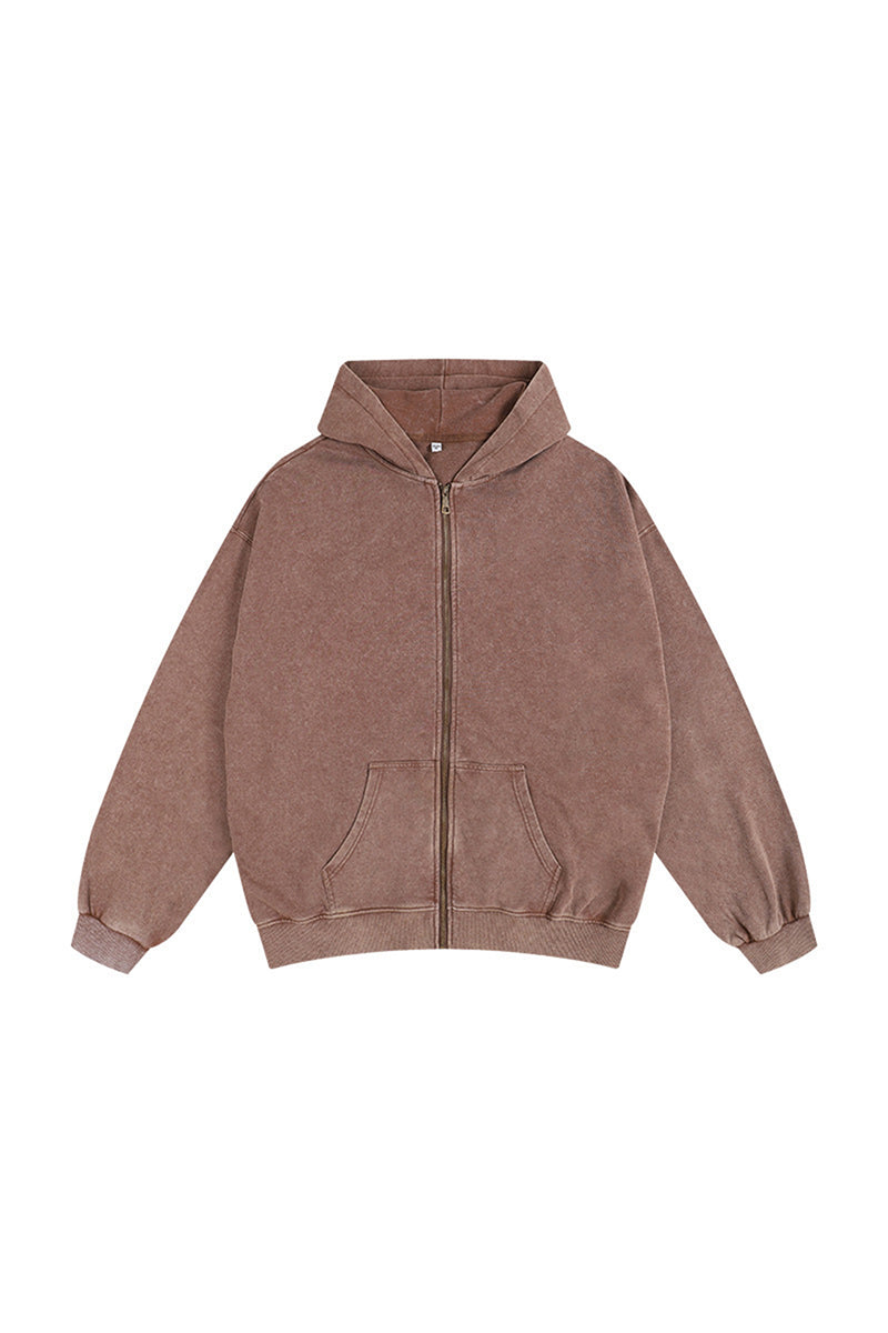 Unisex Fall Clothing Vintage Washed Zip-Up Pocket Hoodie