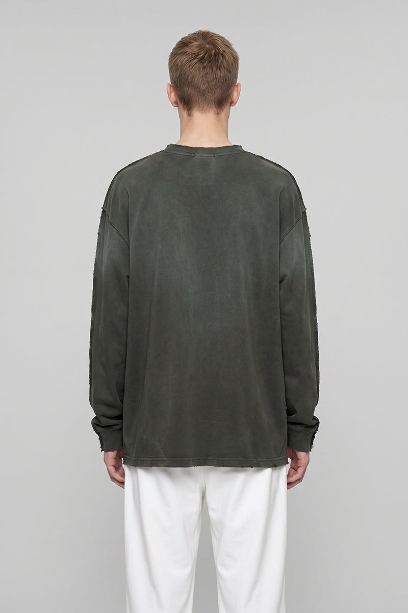 Men's 275g Vintage Cotton Spray Washed Raw Hem Long Tee