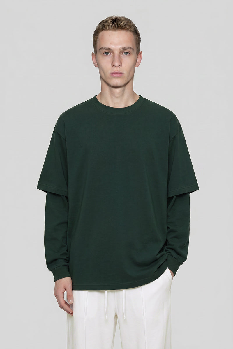 Men's Teen Fall Clothing 305g Heavy Long Sleeve Mock Tee