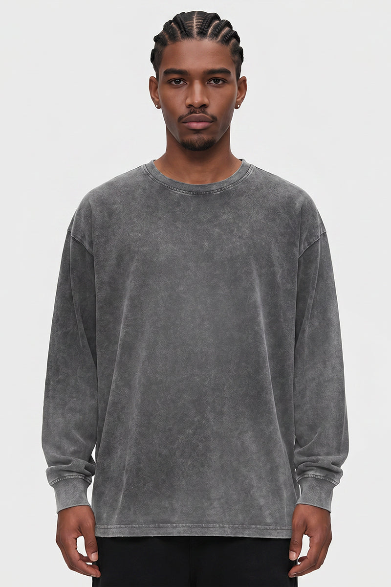Men's Fall Clothing Washed Oversized Long Sleeve Tee