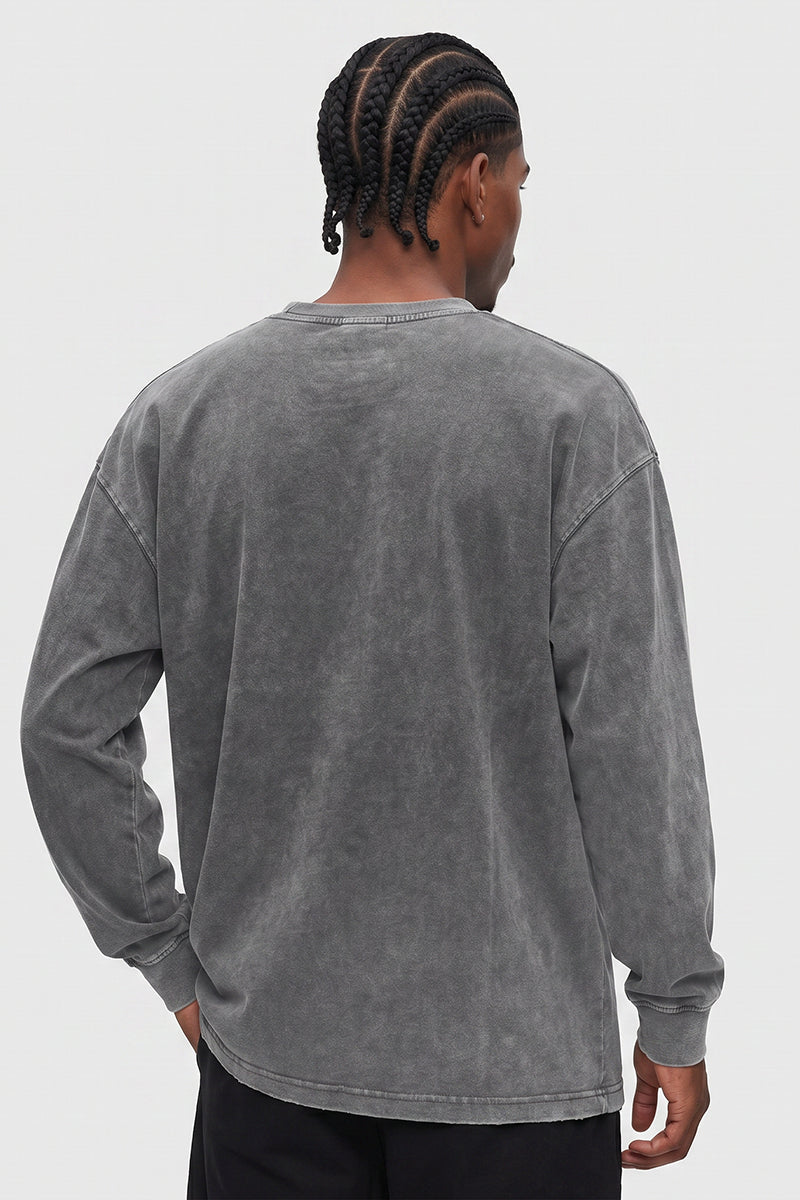 Men's Fall Clothing Washed Oversized Long Sleeve Tee