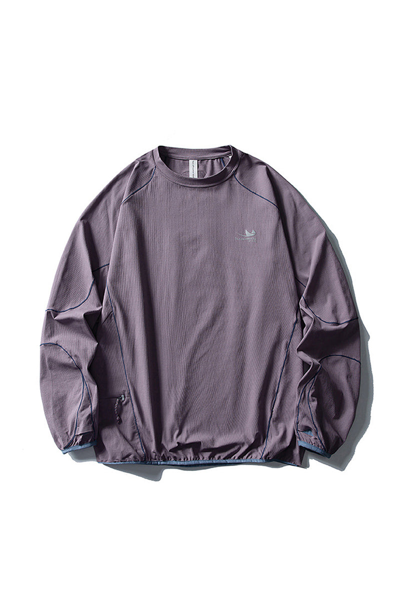 Unisex Fall Clothing Contrast Stitch Crew Neck Long Top