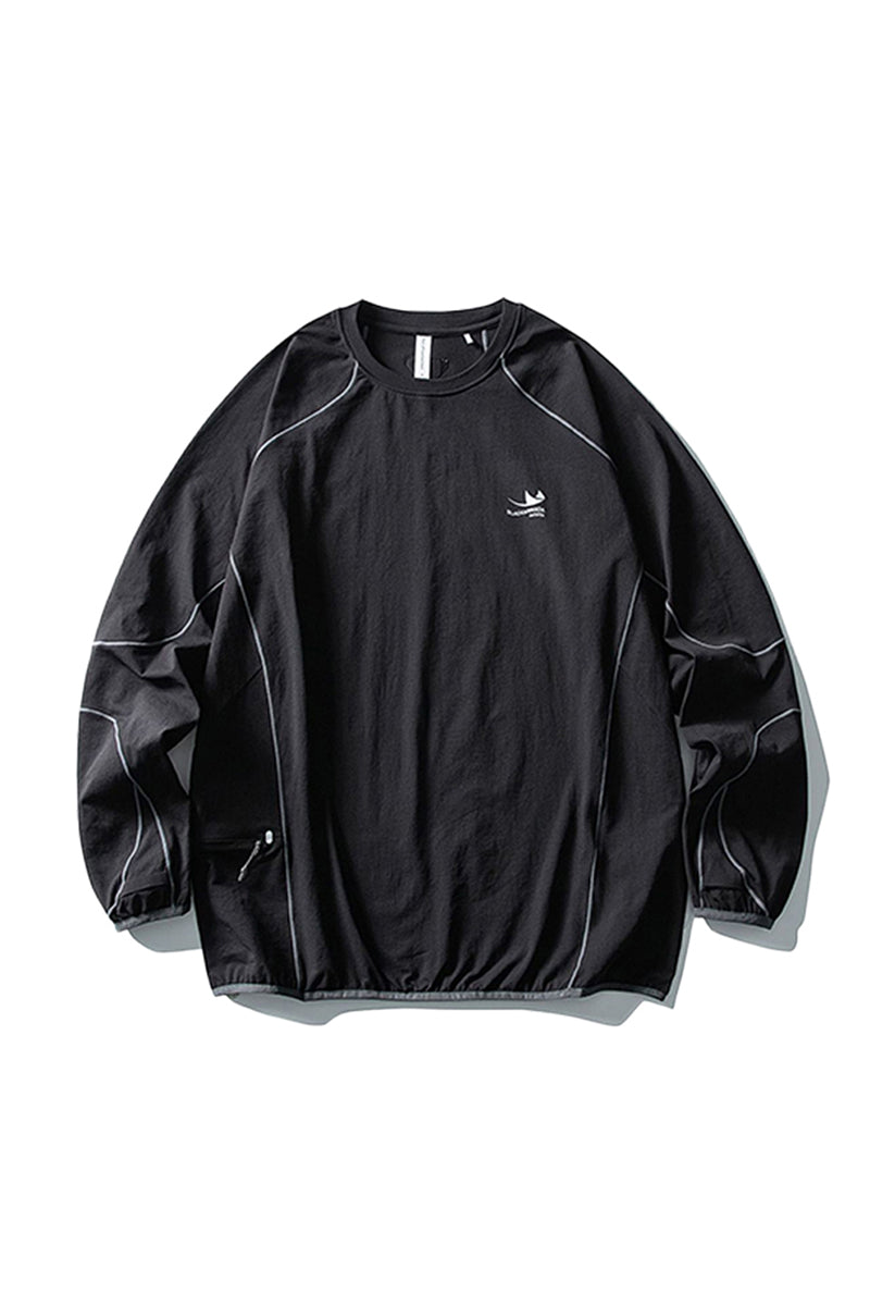 Unisex Fall Clothing Contrast Stitch Crew Neck Long Top