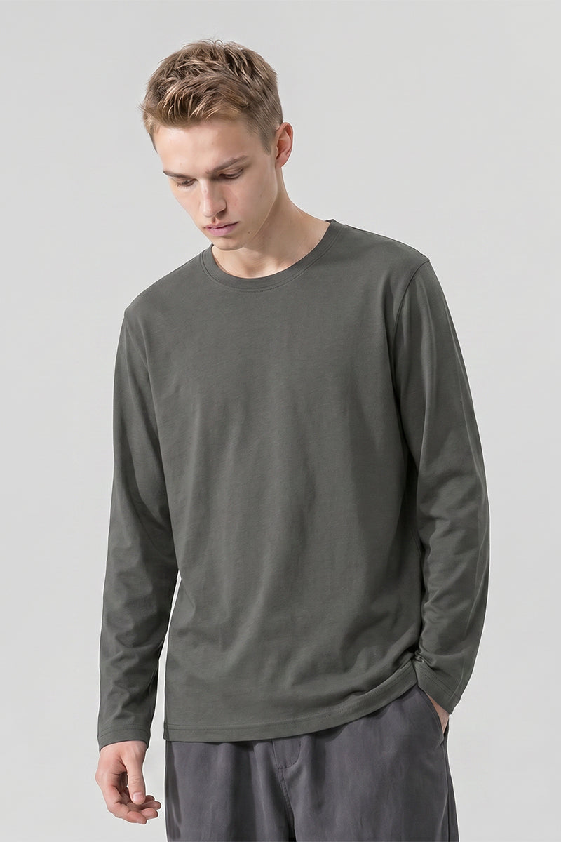 Men's Fall Clothing Combed Crew Neck Long Sleeve T-Shirt