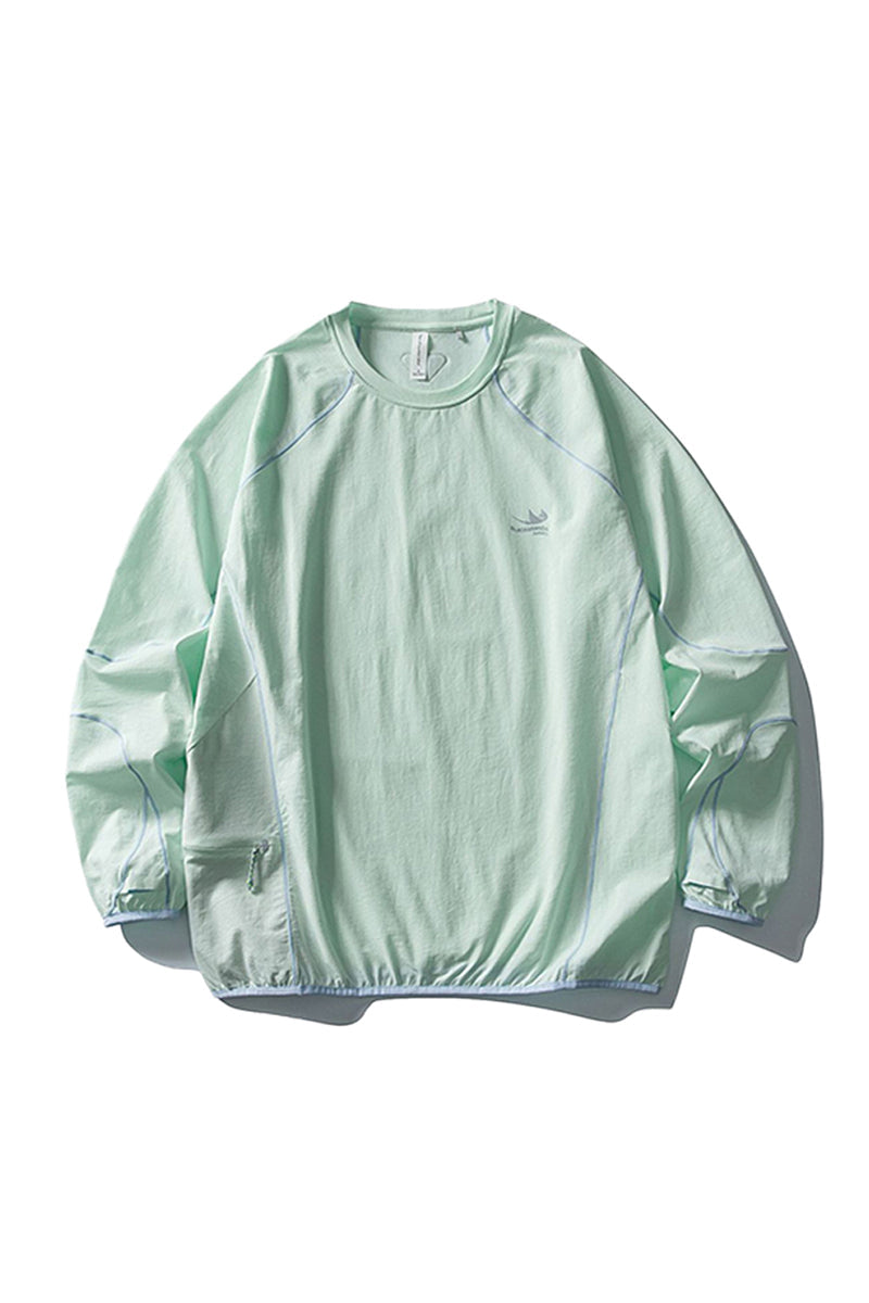 Unisex Fall Clothing Contrast Stitch Crew Neck Long Top