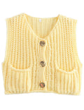 Ladies Solid Color Sleeveless Open Knit Sweater Vest