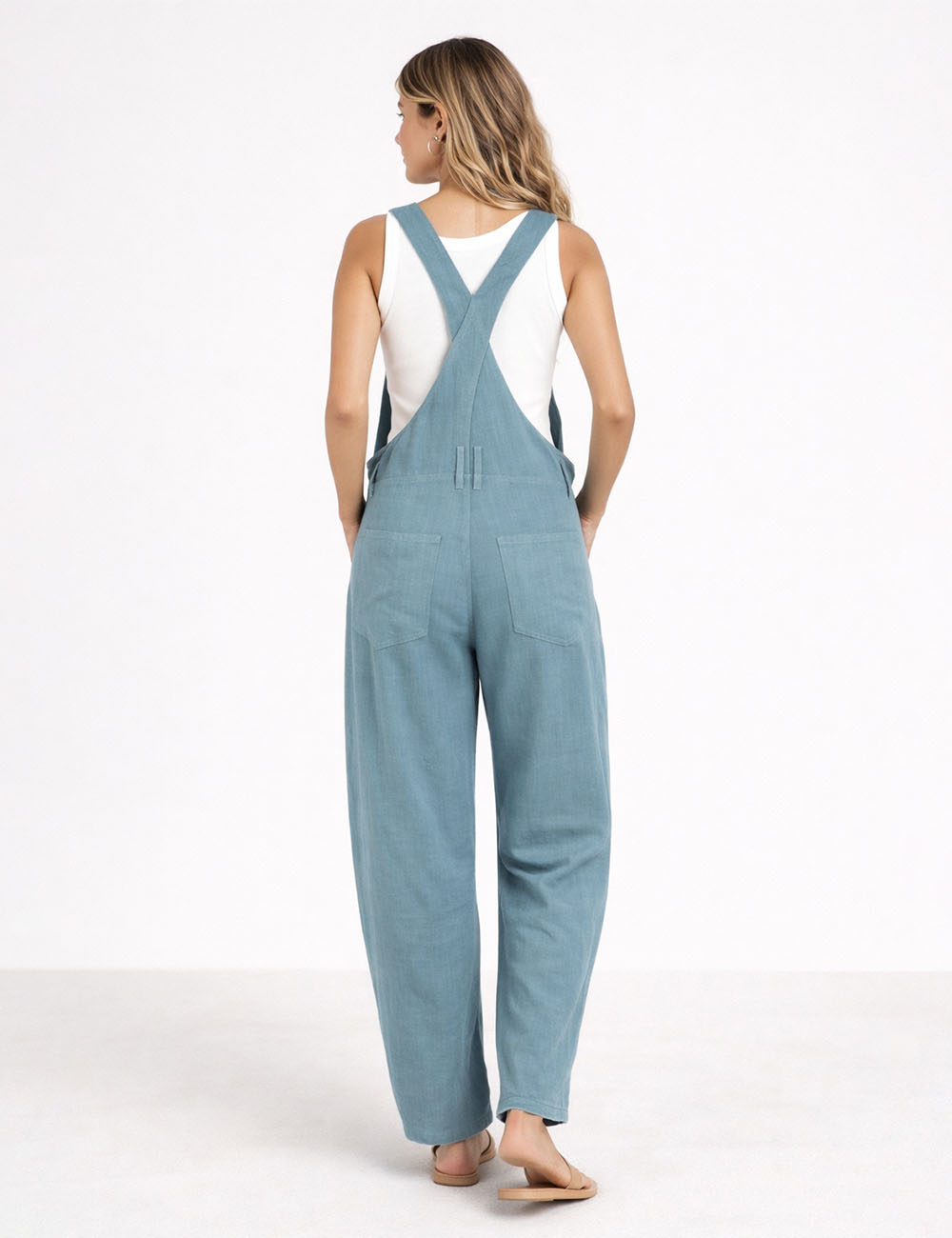 Ladies Casual Overall Solid Color Barrel Leg Denim Jumpsuit