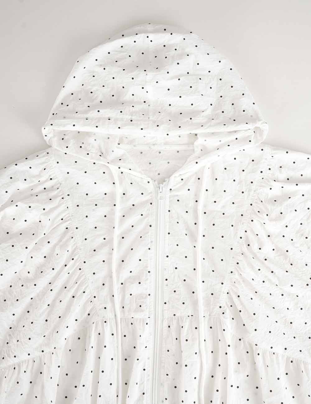 Ladies Polka Dot Hooded Zip-Up Cropped Lightweight Jacket