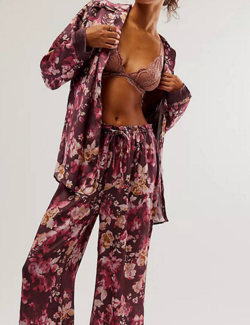 Ladies V-Neck Floral Print Top & Pants Set SKST51306