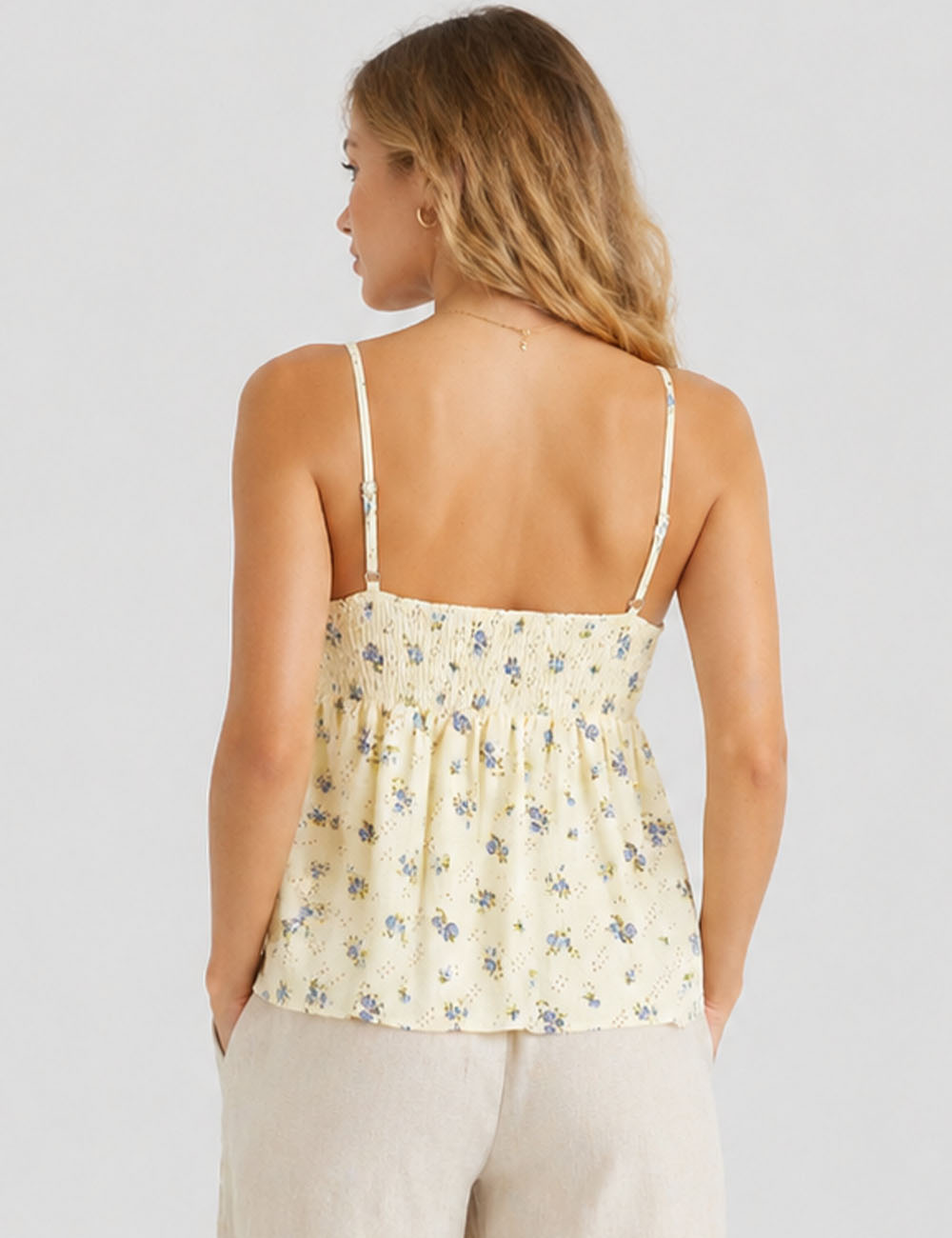 Ladies Boho Floral Print Tie Neck Cami Top