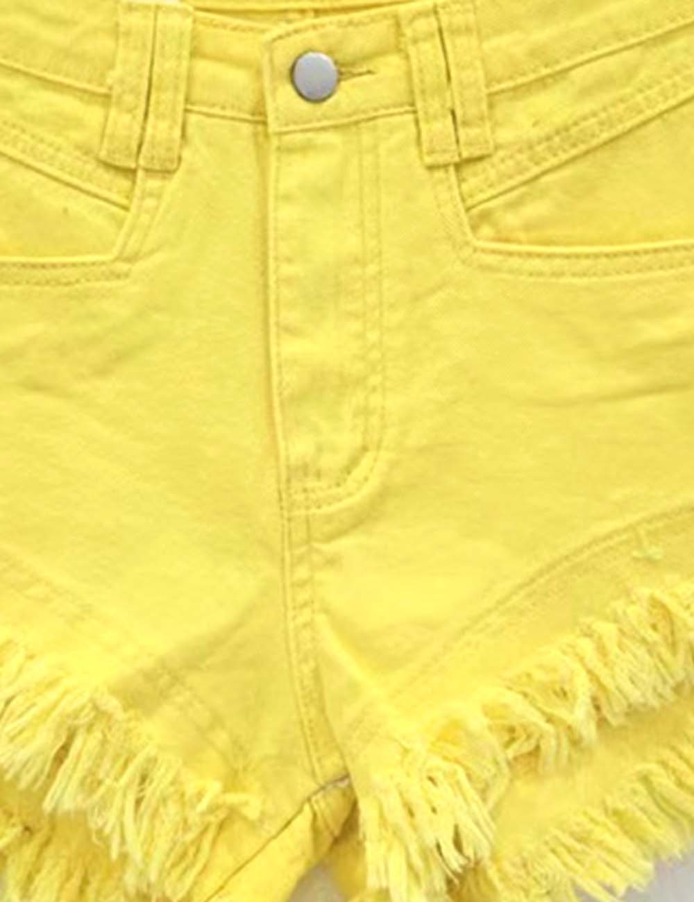 Ladies Distressed Raw Edge Frayed Hem Denim Shorts