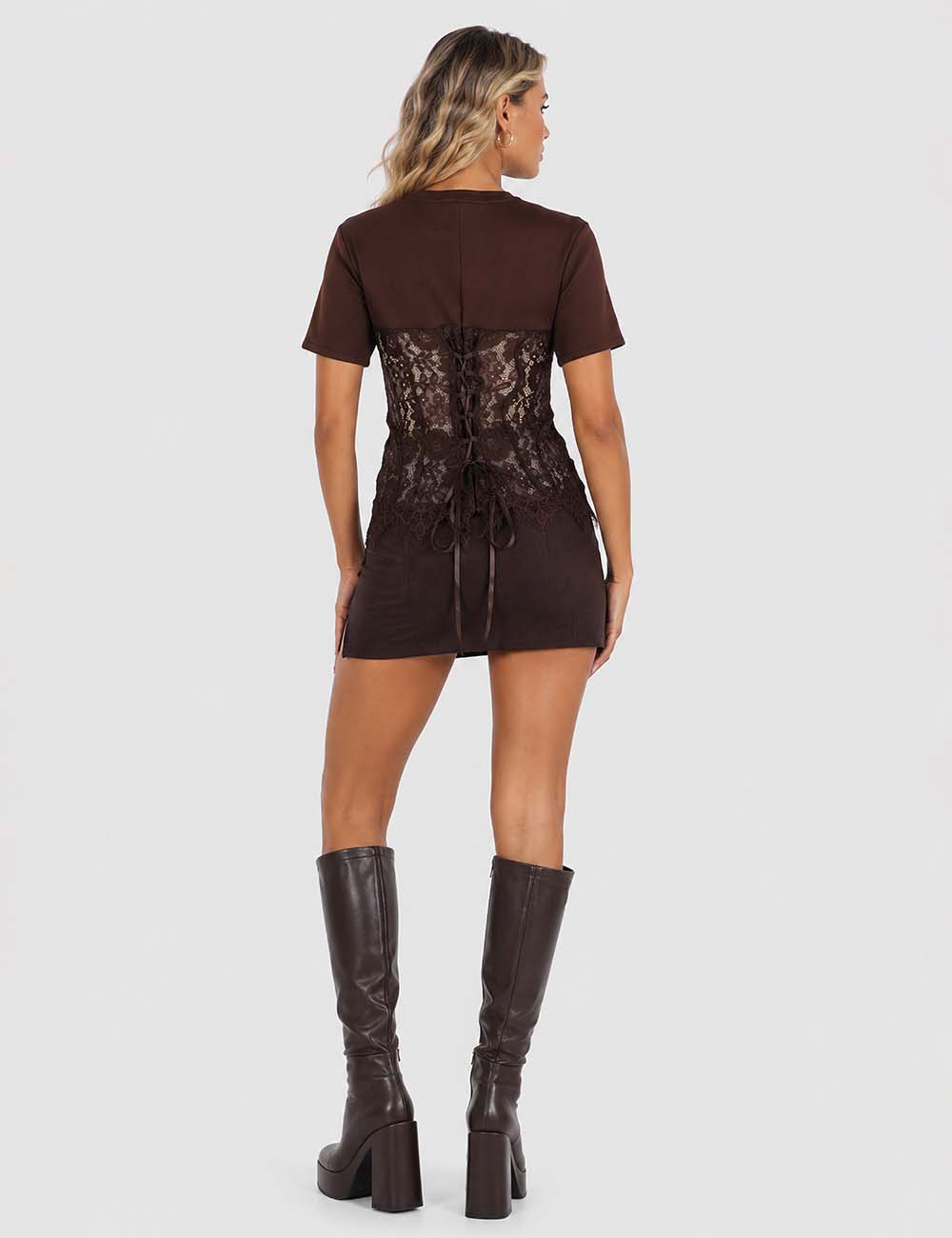 Ladies Lace Scalloped Hem Round Neck Short Sleeves Top