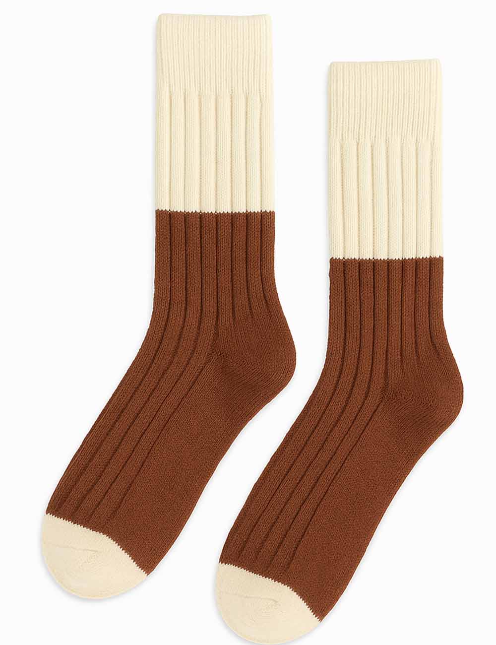 Ladies Soft Warm Winter Color Block Ribbed Midi Calf Socks