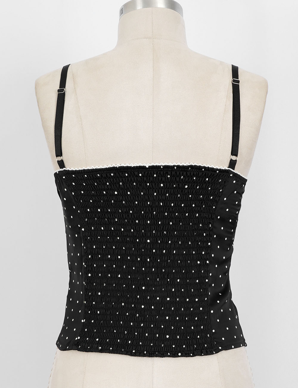 Ladies Chic Polka Dot Lace Trim Corset Square Neck Cami Top
