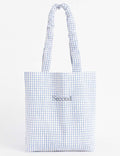 Ladies Plaid Gingham Letter Embroidery Shoulder Tote Bag