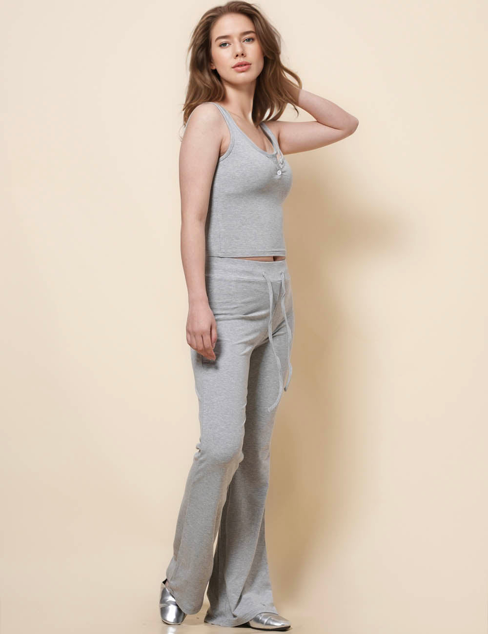 Ladies U-Neck Top Pants 2PCS Lounge Set SKST41214