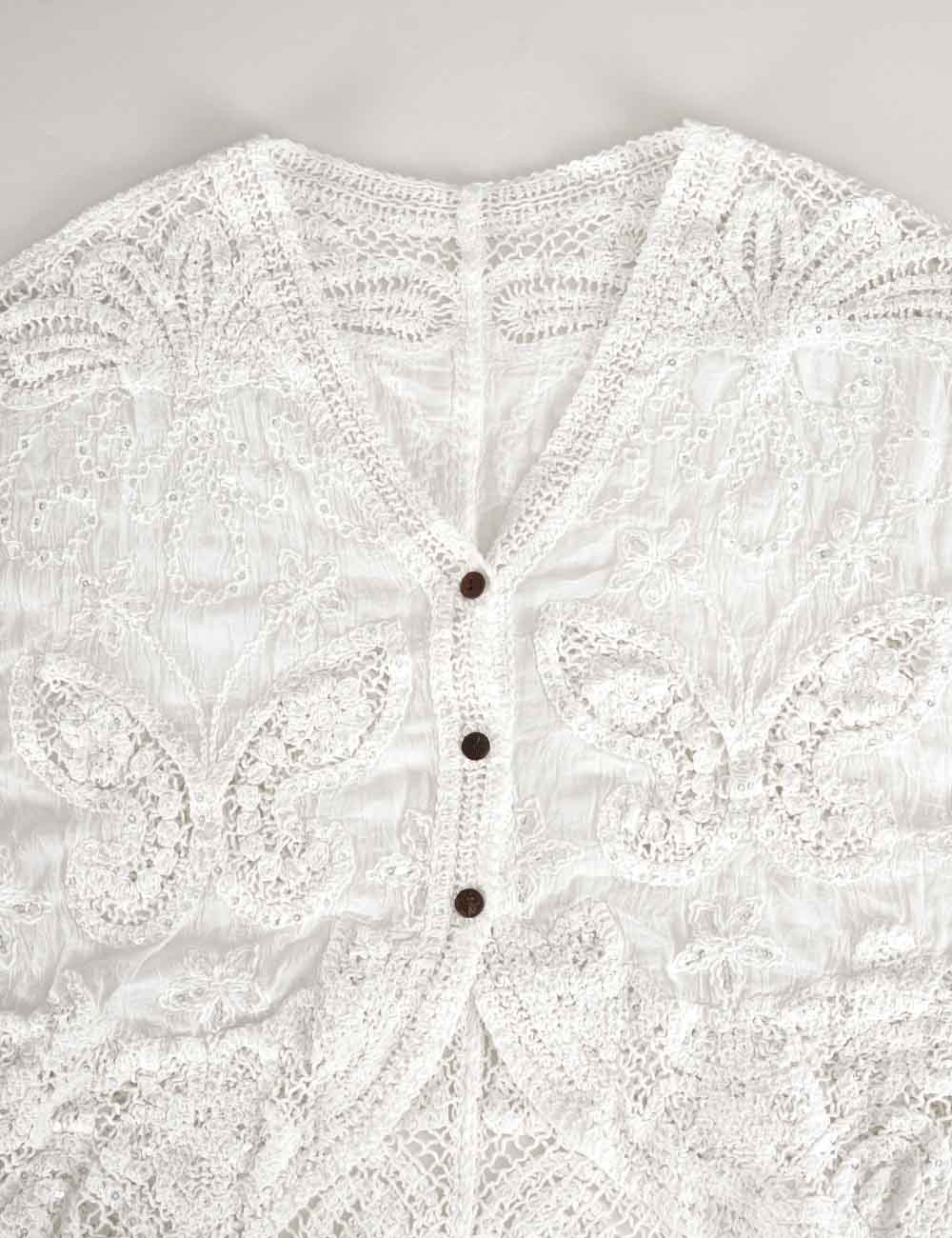 Ladies Crochet Embroidered Kimono Sleeves Cardigan