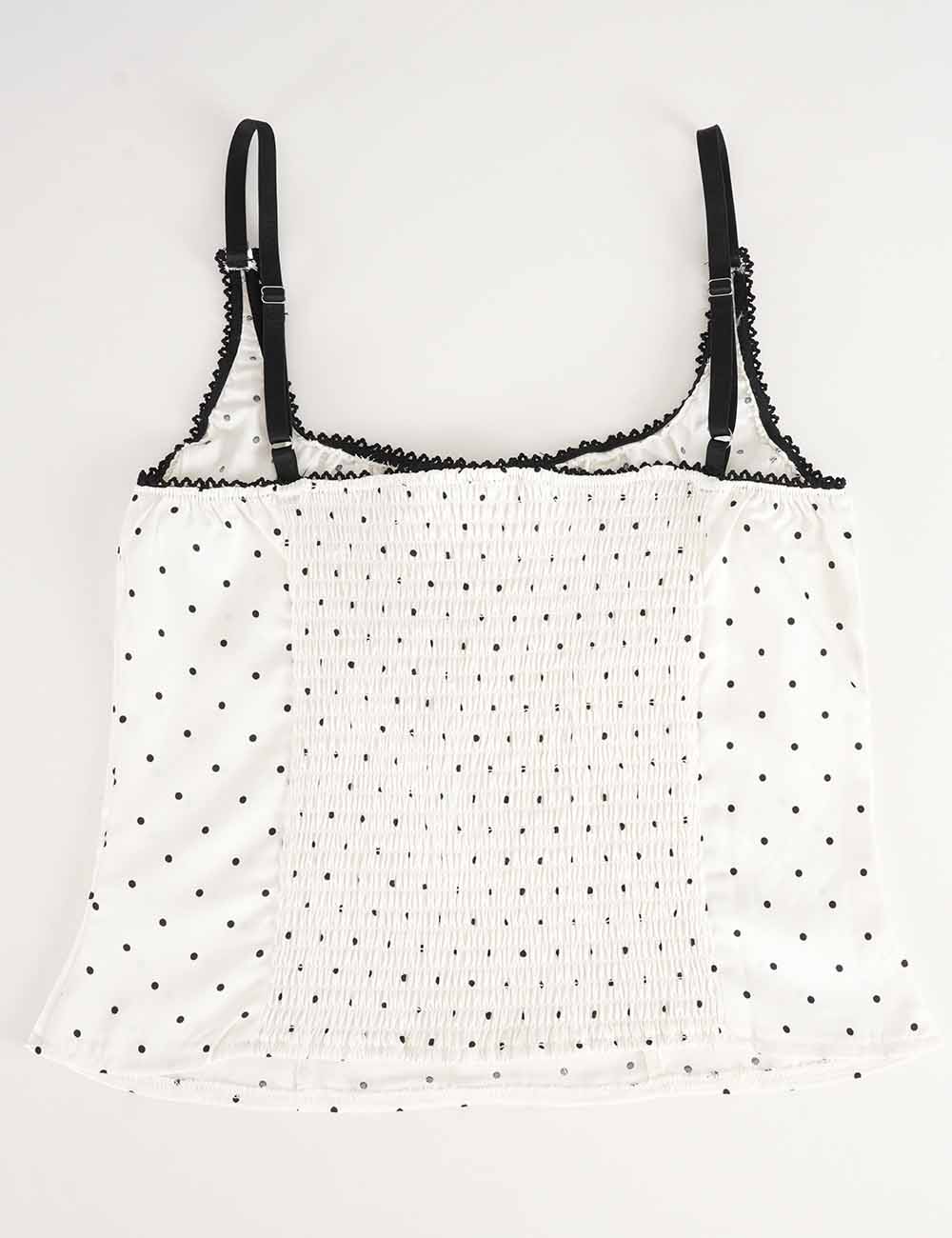 Ladies Chic Polka Dot Lace Trim Corset Square Neck Cami Top