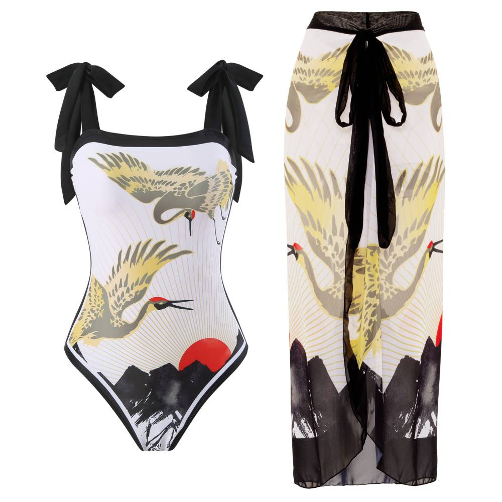 Two Shoulder with Cover One Piece Swimwear SKSW40146
