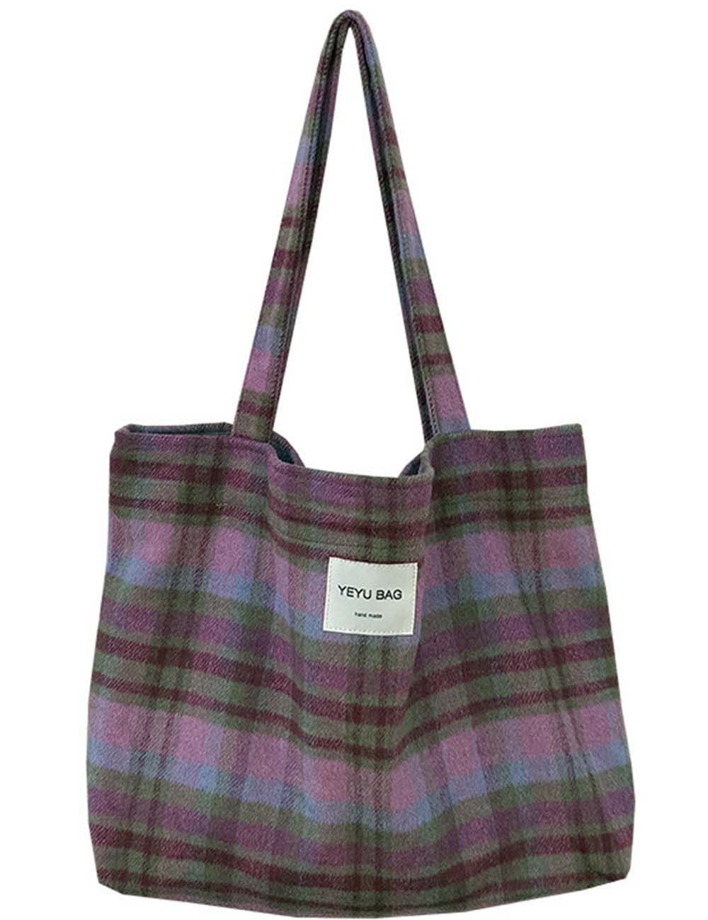Ladies Vintage Plaid Shoulder Tote Bag