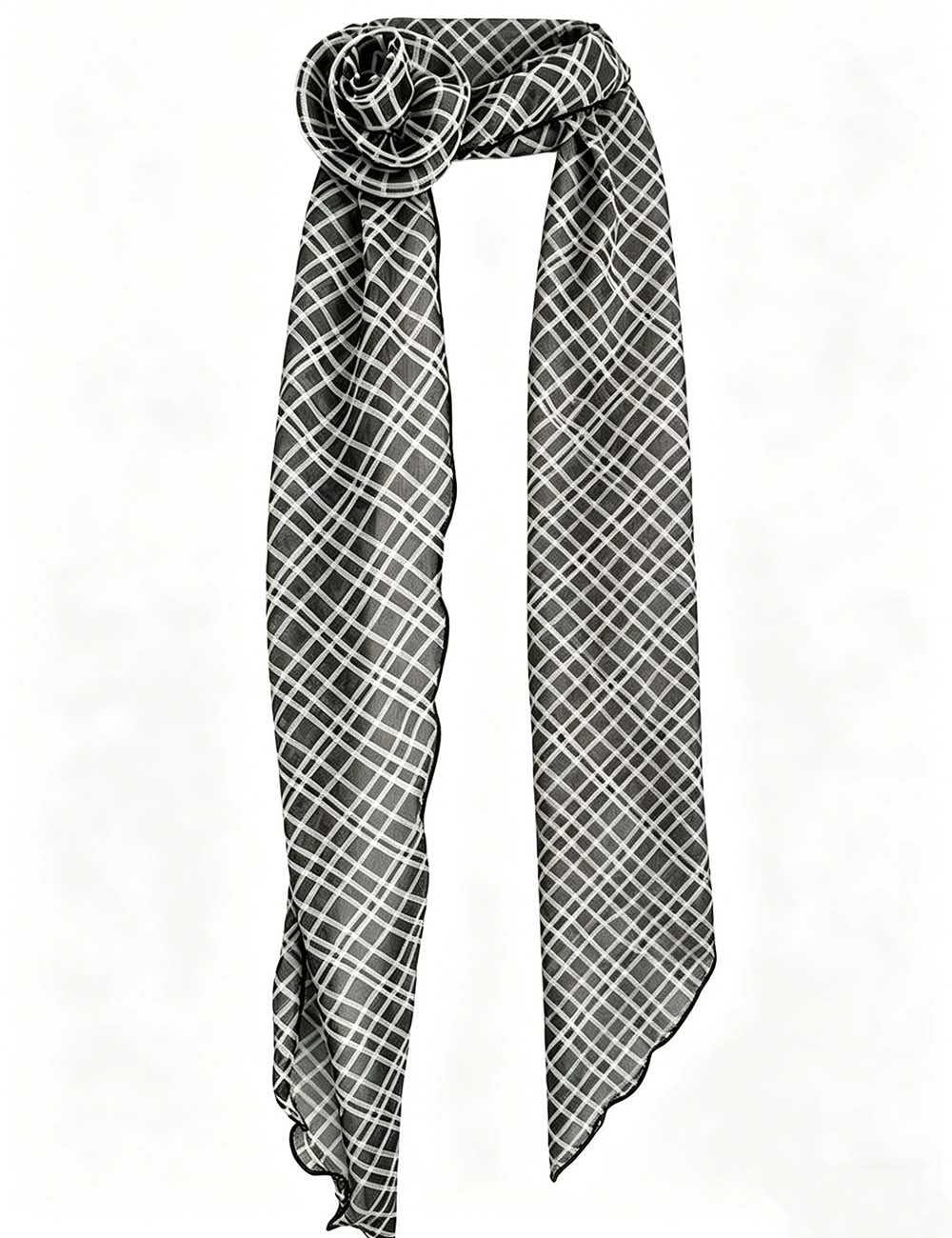 Ladies Plaid Detachable 3D Floral Chiffon Neck Scarf